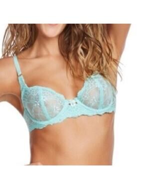 Naja Chloe balconette bra 34DD aqua blue lace unlined underwire